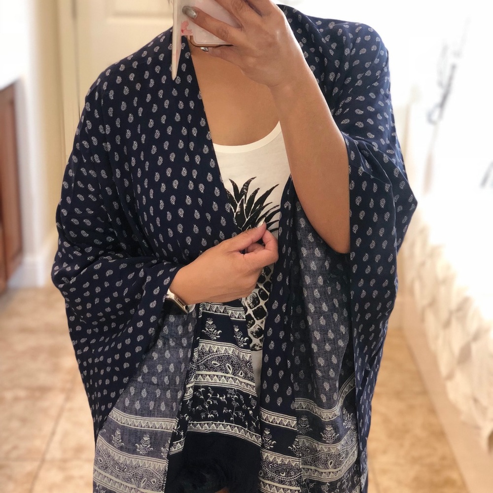 Poncho Style Boho Cardigan blue